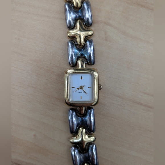 Monet Accessories - Vintage Monet 1980s Two-Tone Gold and Silver Sculptural Link Bracelet Watch